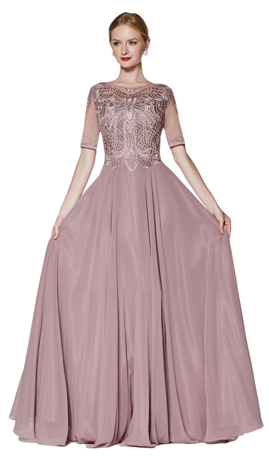 Cinderella Divine - CD0134 Beaded Lace Chiffon A-line Dress In Pink