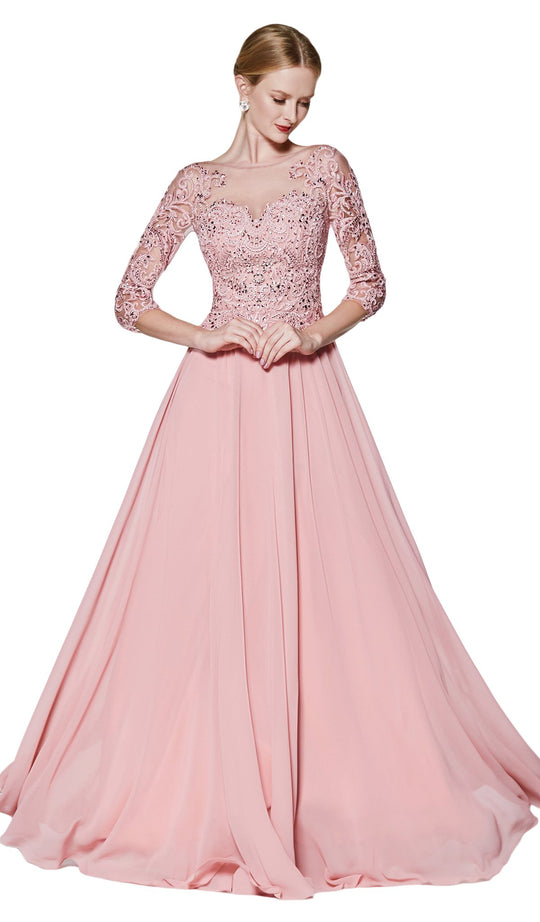 Cinderella Divine - CR832 Embroidered A-Line Evening Dress In Pink