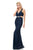 Lenovia - 5170 Lace Plunging V-Neck Evening Dress In Blue