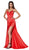 Cinderella Divine - CF343 Gathered V-Neck High Low Dress In Red