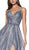 Cinderella Divine - CJ510 Ruched Bodice High Slit Glitter Gown In Silver and Gray