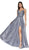 Cinderella Divine - CJ510 Ruched Bodice High Slit Glitter Gown In Silver and Gray