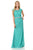 Lenovia - 5157 Cap Sleeve Draped Lace Long Sheath Dress In Green