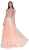 Cinderella Divine - CD0136 Beaded Lace Illusion Neckline Tulle Gown In Pink and Orange