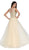 Cinderella Divine - CD0136 Beaded Lace Illusion Neckline Tulle Gown In Neutral and Yellow