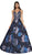 Cinderella Divine - ML924 Floral Plunging V-Neck Evening Gown In Blue
