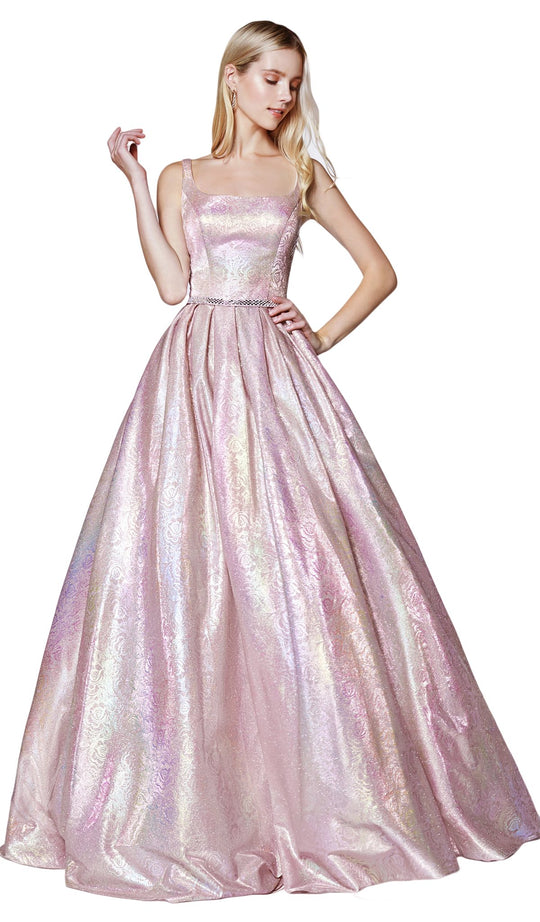 Cinderella Divine - KC880 Floral Square Pleated Ballgown In Pink