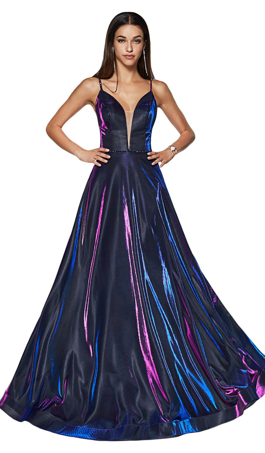 Cinderella Divine - CJ506 Metallic Iridescent Plunging Sweetheart Gown In Blue and Purple