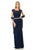 Lenovia - 5157 Cap Sleeve Draped Lace Long Sheath Dress In Blue