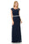 Lenovia - 5157 Cap Sleeve Draped Lace Long Sheath Dress In Blue