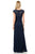 Lenovia - 5157 Cap Sleeve Draped Lace Long Sheath Dress In Blue