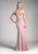 Cinderella Divine Scalloped Off Shoulder Lace Applique Gown in Pink