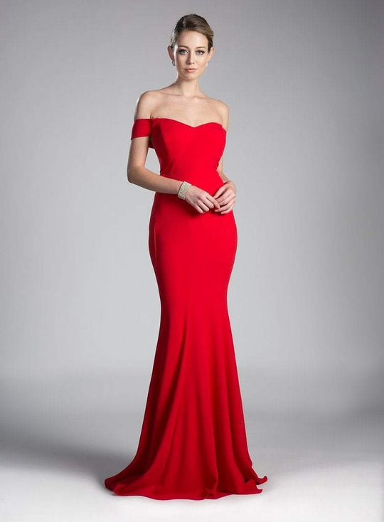Cinderella Divine - CD711 Off-Shoulder Jersey Sheath Long Dress In Red