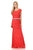 Lenovia - 5157 Cap Sleeve Draped Lace Long Sheath Dress In Red