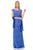 Lenovia - 5157 Cap Sleeve Draped Lace Long Sheath Dress In Blue