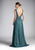 Cinderella Divine - 8276 Plunging V-Neck Ruched A-Line Gown In Green