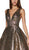 Cinderella Divine - ML930 Metallic Plunging V-Neck Ballgown In Brown