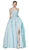 Cinderella Divine - CE0018 Strapless Draping Slit Glitter Gown In Blue