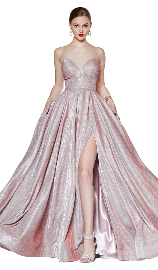 Cinderella Divine - CJ522 Glitter Sweetheart Ballgown With Slit In Pink