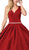 Dancing Queen - 1356 Deep V-Neck Bejeweled Waist Ballgown In Red