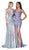 Cinderella Divine - KC876 Sexy Metallic Glitter Gown with Slit In Silver and Purple