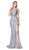 Cinderella Divine - KC876 Sexy Metallic Glitter Gown with Slit In Silver