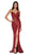 Cinderella Divine - CR825 Metallic Wrap-Style High Slit Gown In Red
