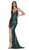 Cinderella Divine - CR825 Metallic Wrap-Style High Slit Gown In Green