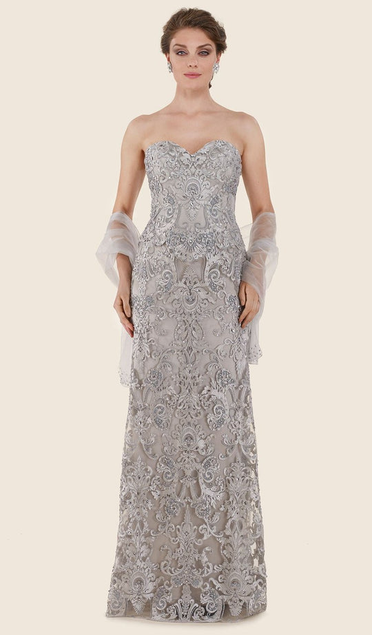 Rina Di Montella - RD2624 Embroidered Strapless Fitted Evening Gown in Silver