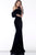 Jovani - 63995 Fur Off-Shoulder Velvet Trumpet Dress In Black