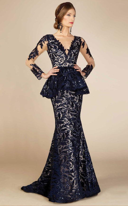 MNM Couture - M0001W Lace Applique Embellished Mermaid Gown In Blue
