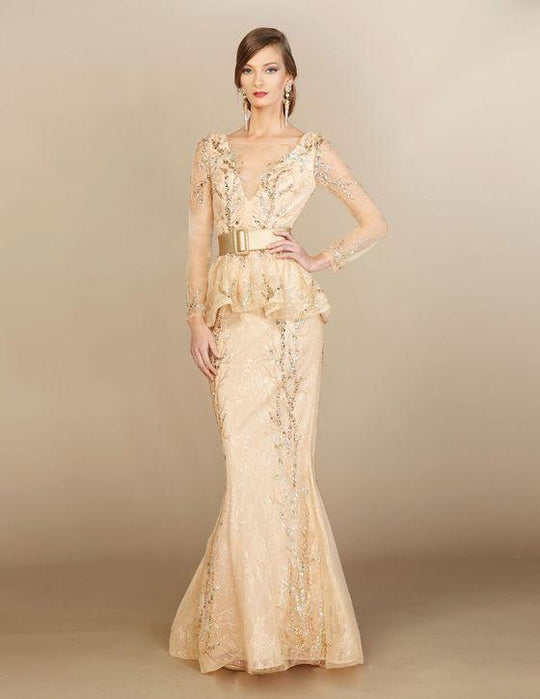 MNM Couture - M0018W Embellished Lace Mermaid Gown In Gold