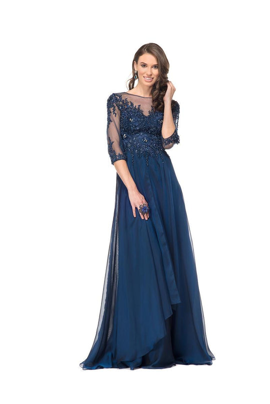 Marsoni by Colors Quarter Sleeve Illusion Bateau Beaded Lace Gown