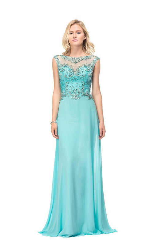 Marsoni by Colors - M106 Illusion Bateau A-line Dress In Blue