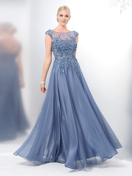 Colors Dress - Romantic Lace Illusion Evening Gown M116 in Blue