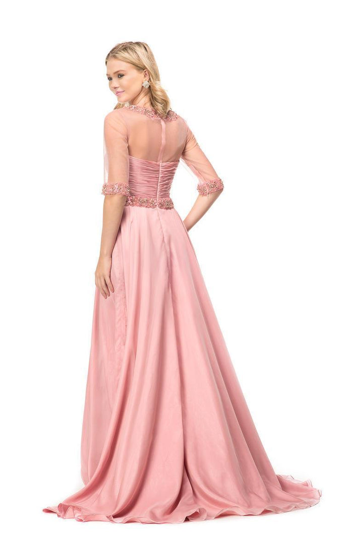 Marsoni by Colors - M117 Pleated Illusion Bateau A-line Dress In Pink