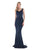 Marsoni by Colors - M131 Satin V-neck Sheath Dress In Blue