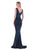 Marsoni by Colors - M131 Satin V-neck Sheath Dress In Blue