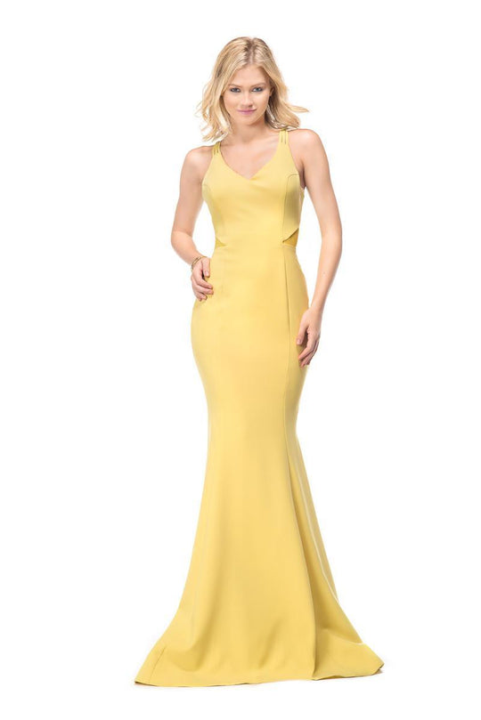 Marsoni by Colors - M136 Crepe V-neck Mermaid Dress in Yellow