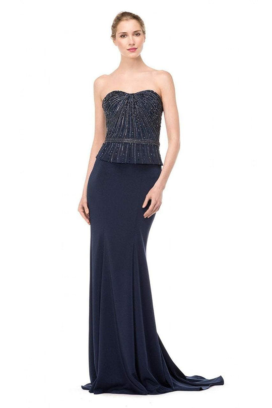 Marsoni by Colors - M154 Strapless Beaded Trumpet Gown with Jacket in Blue