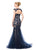 Marsoni by Colors - M161 Embellished Illusion Jewel Trumpet Dress in Blue