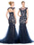Marsoni by Colors - M161 Embellished Illusion Jewel Trumpet Dress in Blue