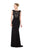 Marsoni by Colors - M163 Beaded Lace Cap Sleeves Long Dress in Black