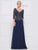 Marsoni by Colors - Illusion Lattice Motif Chiffon A-Line Gown M165 - 1 pc Navy in Size 20 Available