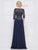 Marsoni by Colors - Illusion Lattice Motif Chiffon A-Line Gown M165 - 1 pc Navy in Size 20 Available