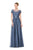 Marsoni by Colors - M167 Brilliant Short sleeve Illusion Evening Gown in Blue