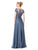 Marsoni by Colors - M167 Brilliant Short sleeve Illusion Evening Gown in Blue