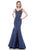 Marsoni by Colors - M178 Illusion V-Neck Mermaid Gown in Blue