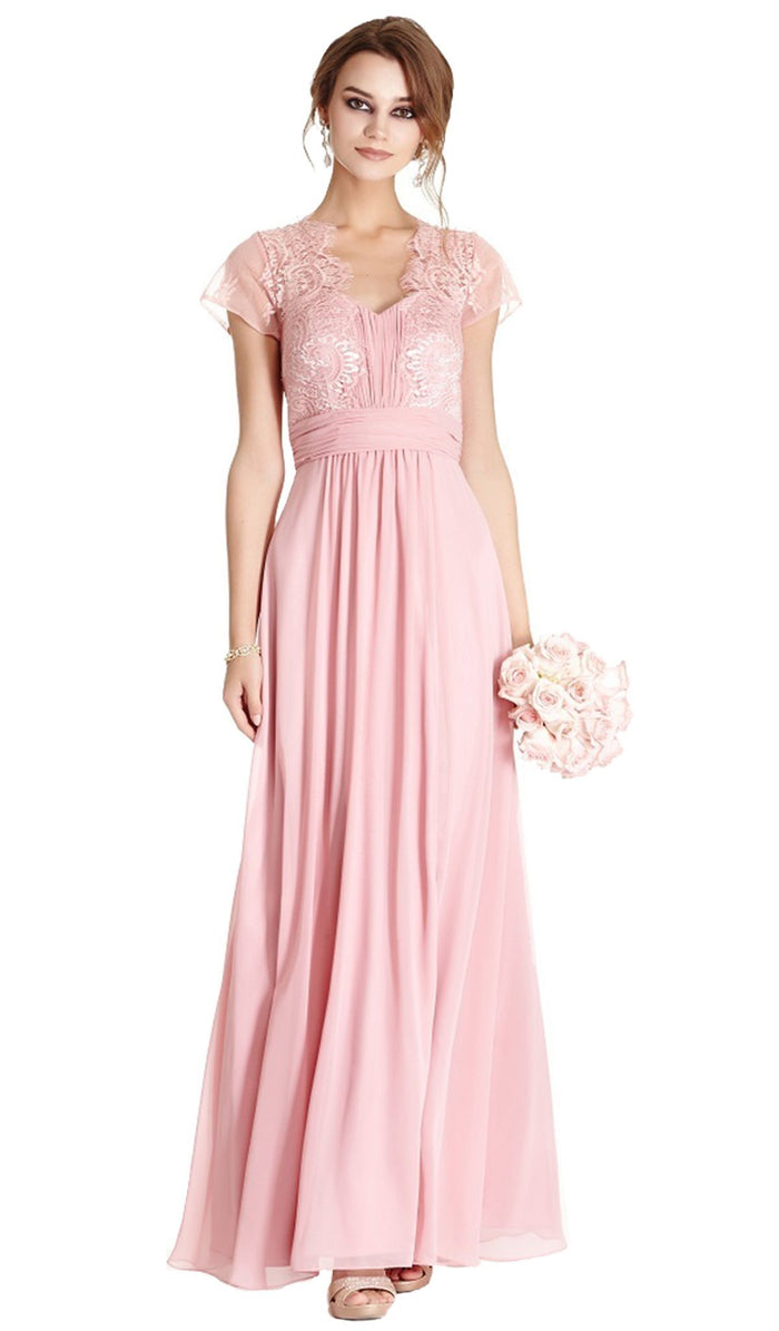 Lace Scalloped V-neck Mother of Bride Dress