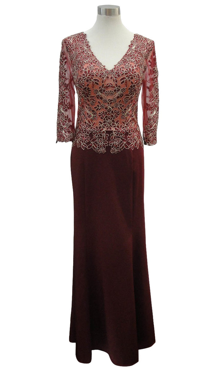 Sequined Floral Lace Mother of Bride Dress